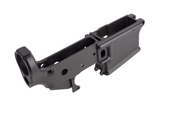 Sons of Liberty Gun Works stripped forged angry patriot AR15 lower receiver features SAFE, SEMI, and AUTO selector markings